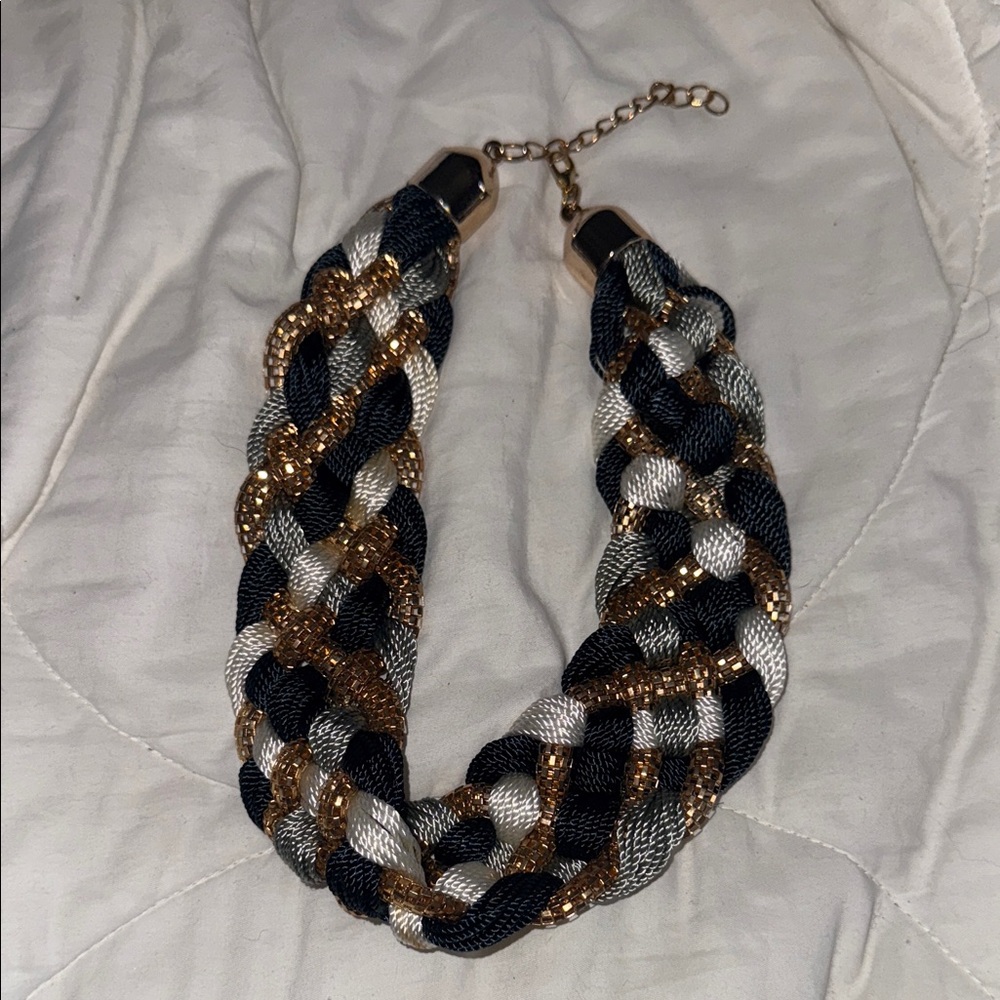Elegant Gold and Black Braided Necklace